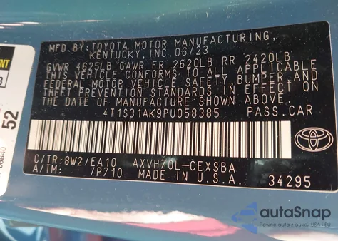 2023 Toyota Camry Se Hybrid из США, поврежденный, VIN 4T1S31AK9PU058385